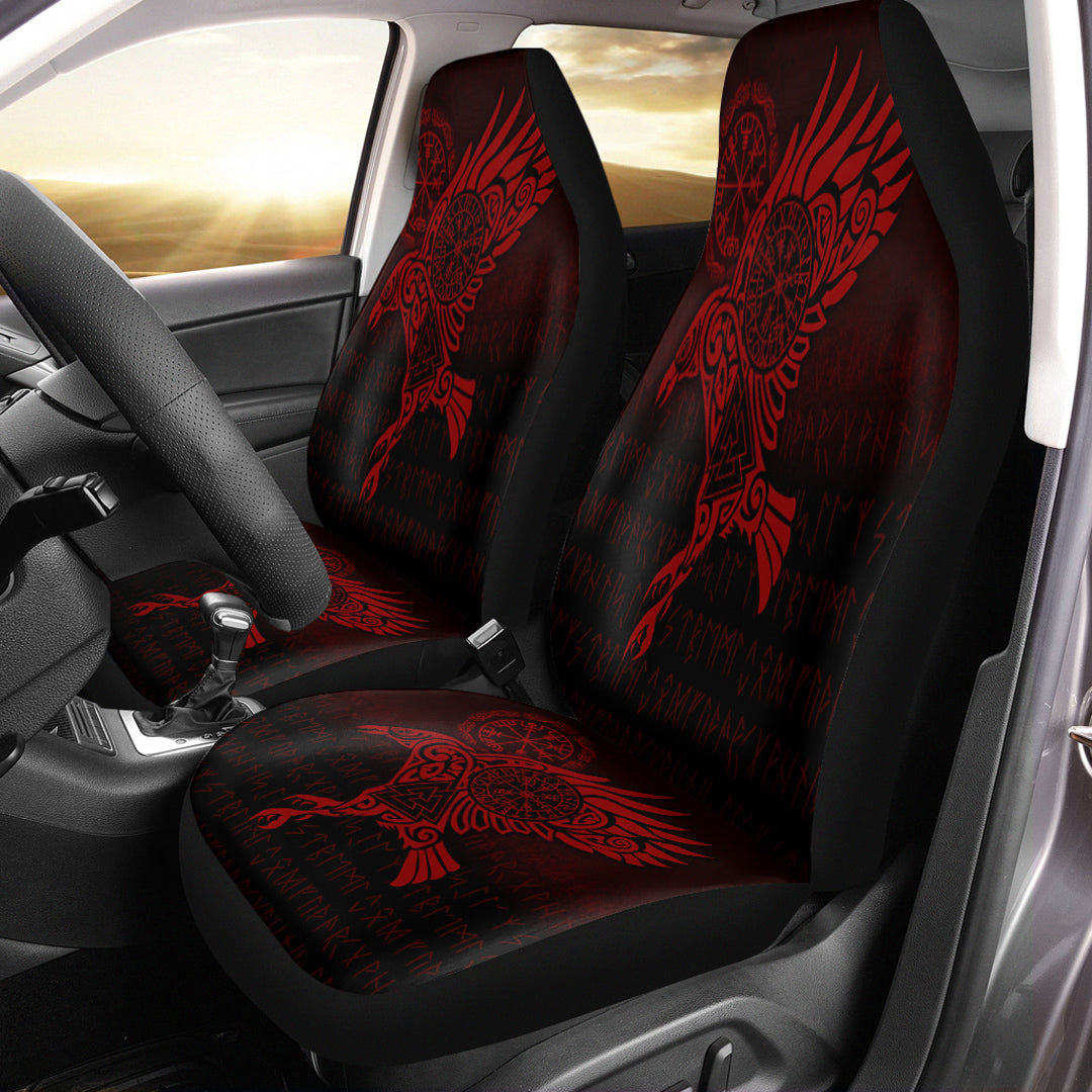 Viking Car Seat Covers Raven Vegvisir Tattoo Red Version Car Seat Covers RLT12 - Wonder Print Shop