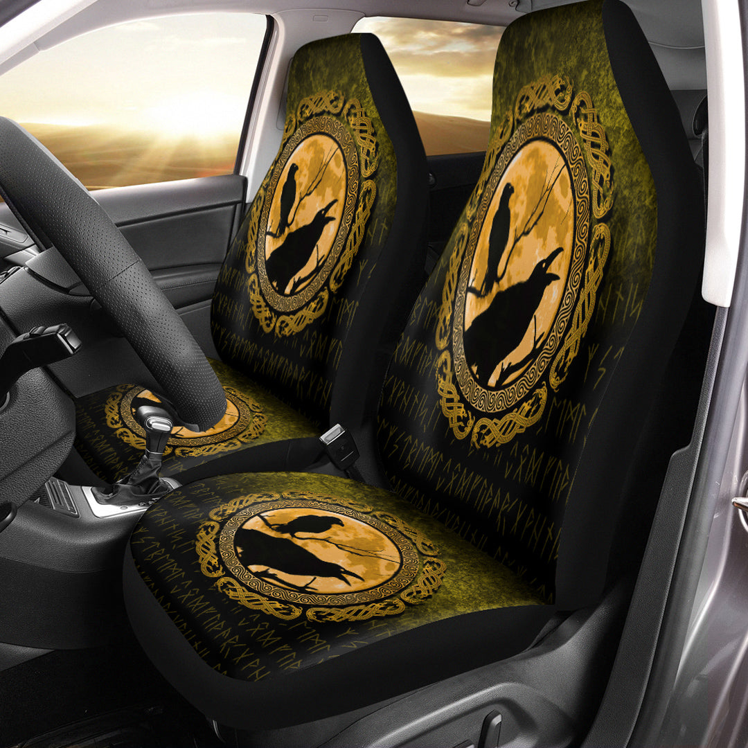 Viking Car Seat Covers Vikings Huginn Muninn Odin Ravens Gold Version Car Seat Covers RLT12 - Wonder Print Shop