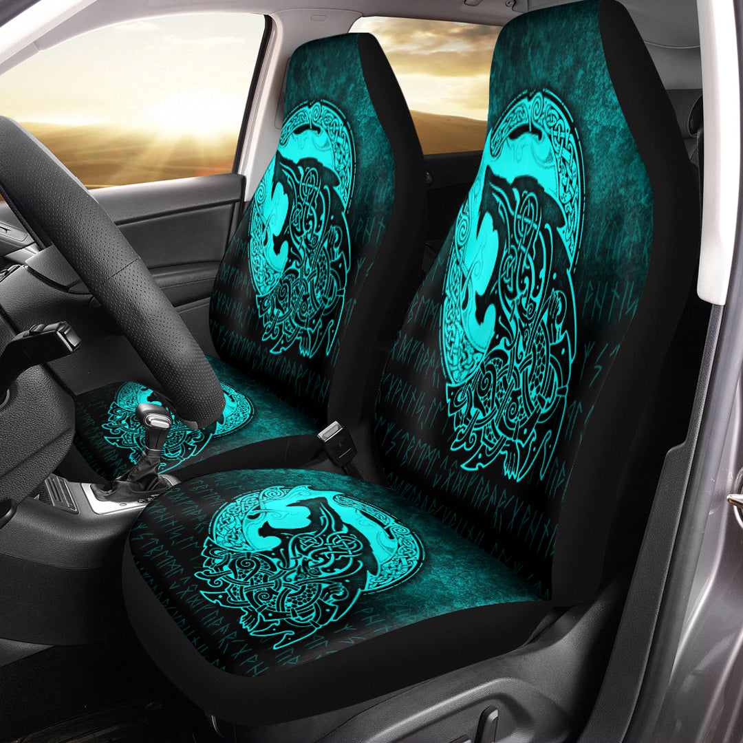 Viking Car Seat Covers Fenrir Viking 3D Tattoo Cyan Version Car Seat Covers RLT12 - Wonder Print Shop