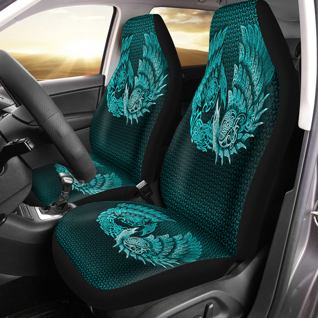 Viking Car Seat Covers Ragnarok Huginn Muninn Cyan Version Car Seat Covers RLT12 - Wonder Print Shop