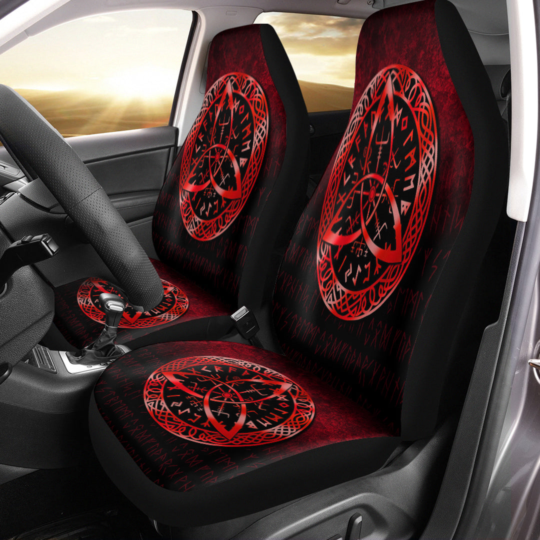 Viking Car Seat Covers Vegvisir Nordic Viking Rune Red Version Car Seat Covers RLT12 - Wonder Print Shop