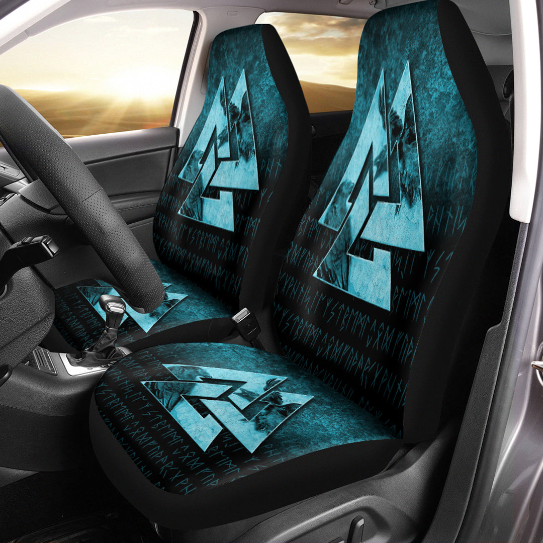 Viking Car Seat Covers Huginn Muninn Ravens from Odin Viking Cyan Version Car Seat Covers RLT12 - Wonder Print Shop