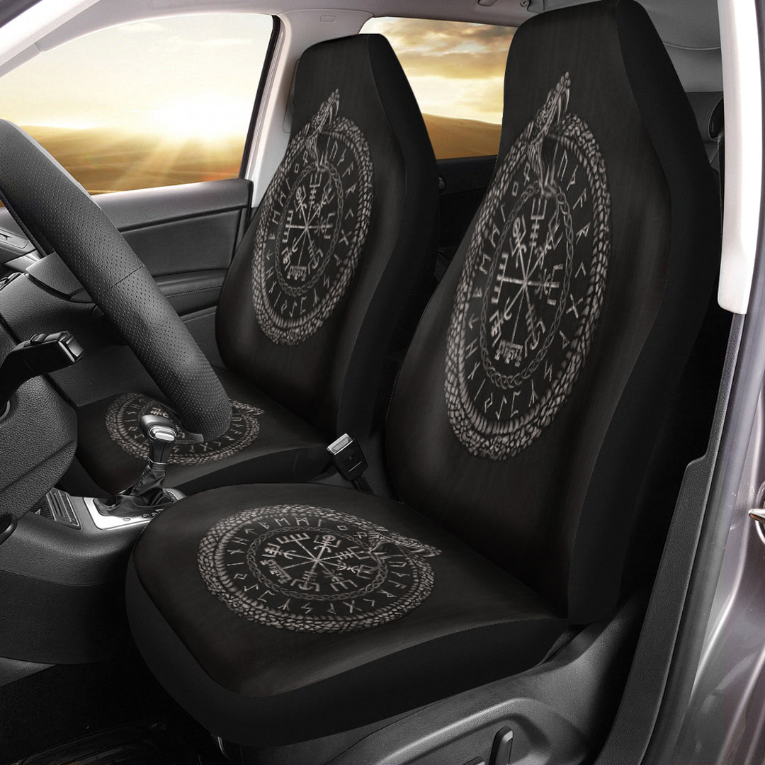 Viking Car Seat Covers Viking Vegvisir with Ouroboros and Runes Car Seat Covers RLT12 - Wonder Print Shop