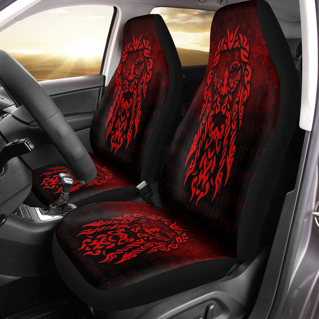 Viking Car Seat Covers Viking God Odin Allfather In Asgard Raven God Red Version Car Seat Covers RLT12 - Wonder Print Shop