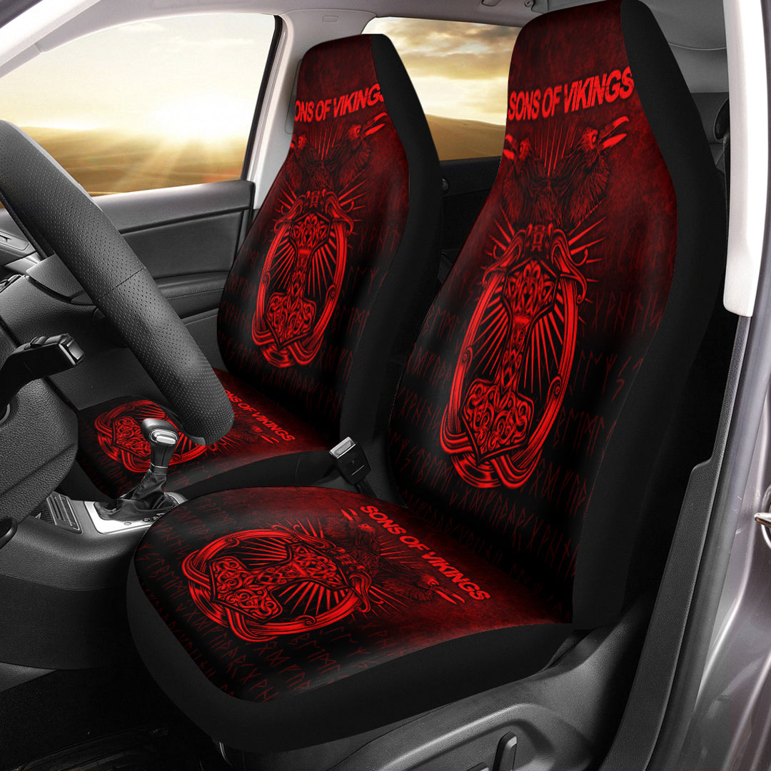 Viking Car Seat Covers Vikings Ravens Mjolnir Red Version Car Seat Covers RLT12 - Wonder Print Shop