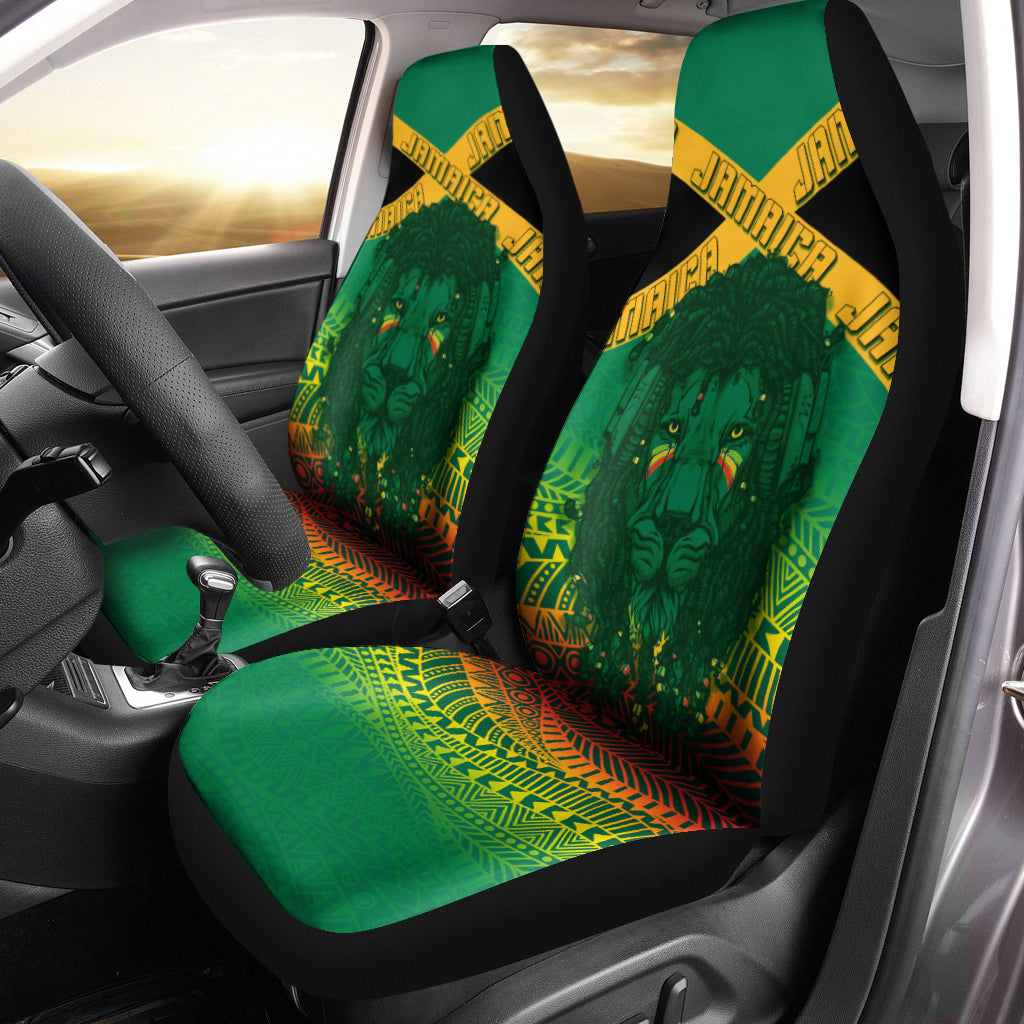 Jamaica Front Car Seat Cover Rastafari Lion Mix Kente LT7 - Wonder Print Shop