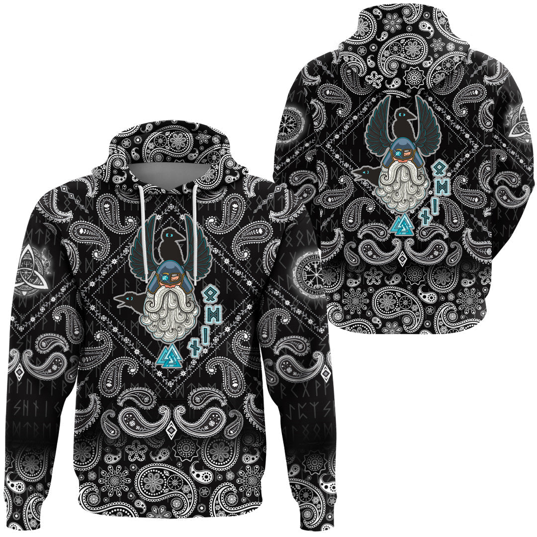 Viking Hoodie Cartoon Of The Norse God Odin with Bandana Paisley Style RLT12 - Wonder Print Shop