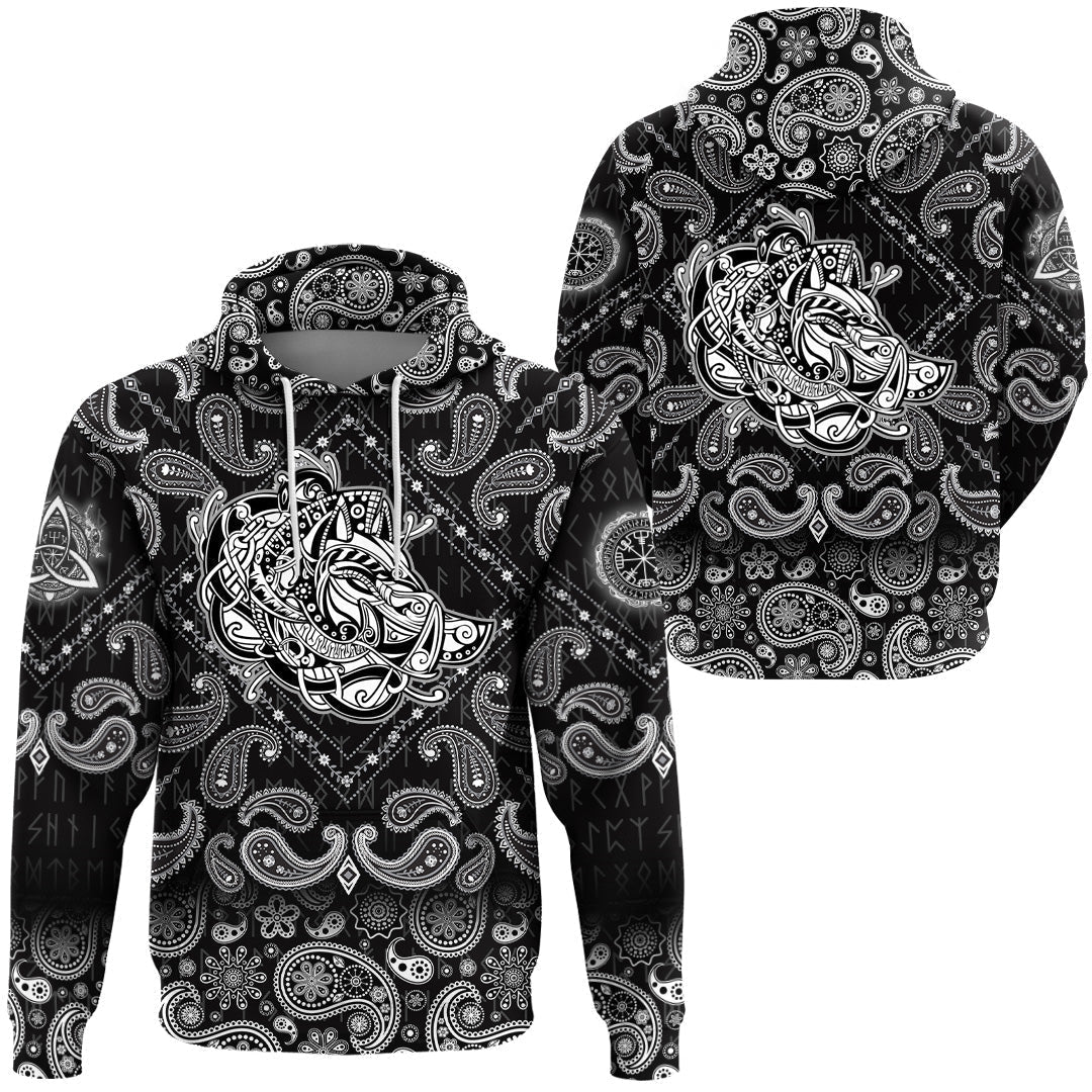 Viking Hoodie Celtic Boar with Bandana Paisley Style RLT12 - Wonder Print Shop