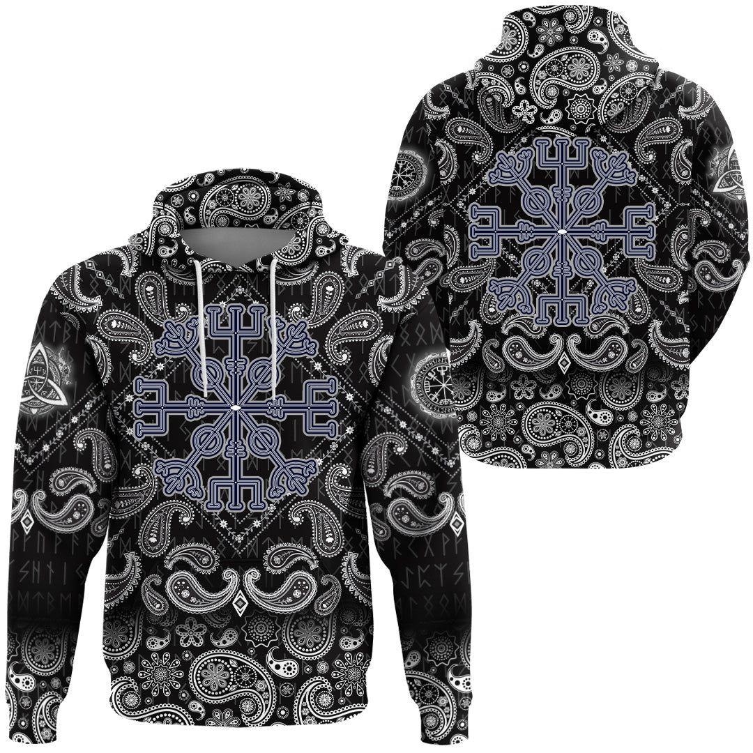 Viking Hoodie Celtic Helm Of Awe Aegishjalmur with Bandana Paisley Style RLT12 - Wonder Print Shop