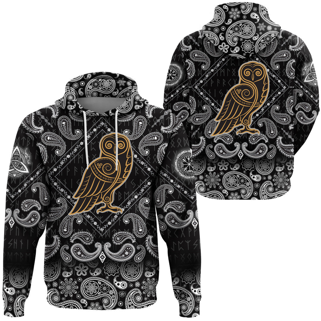 Viking Hoodie Celtic Owl with Bandana Paisley Style RLT12 - Wonder Print Shop