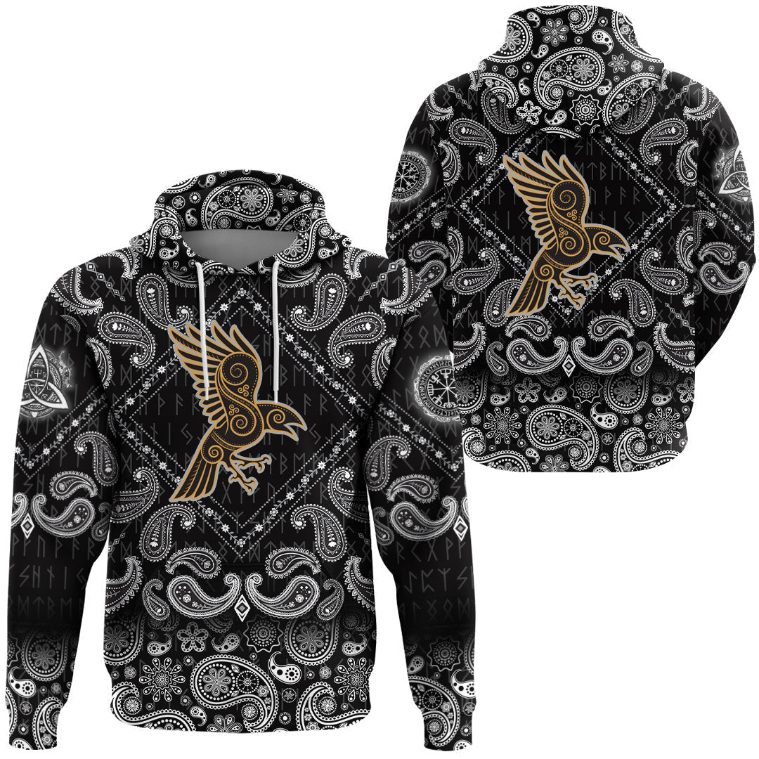 Viking Hoodie Celtic Raven with Bandana Paisley Style RLT12 - Wonder Print Shop