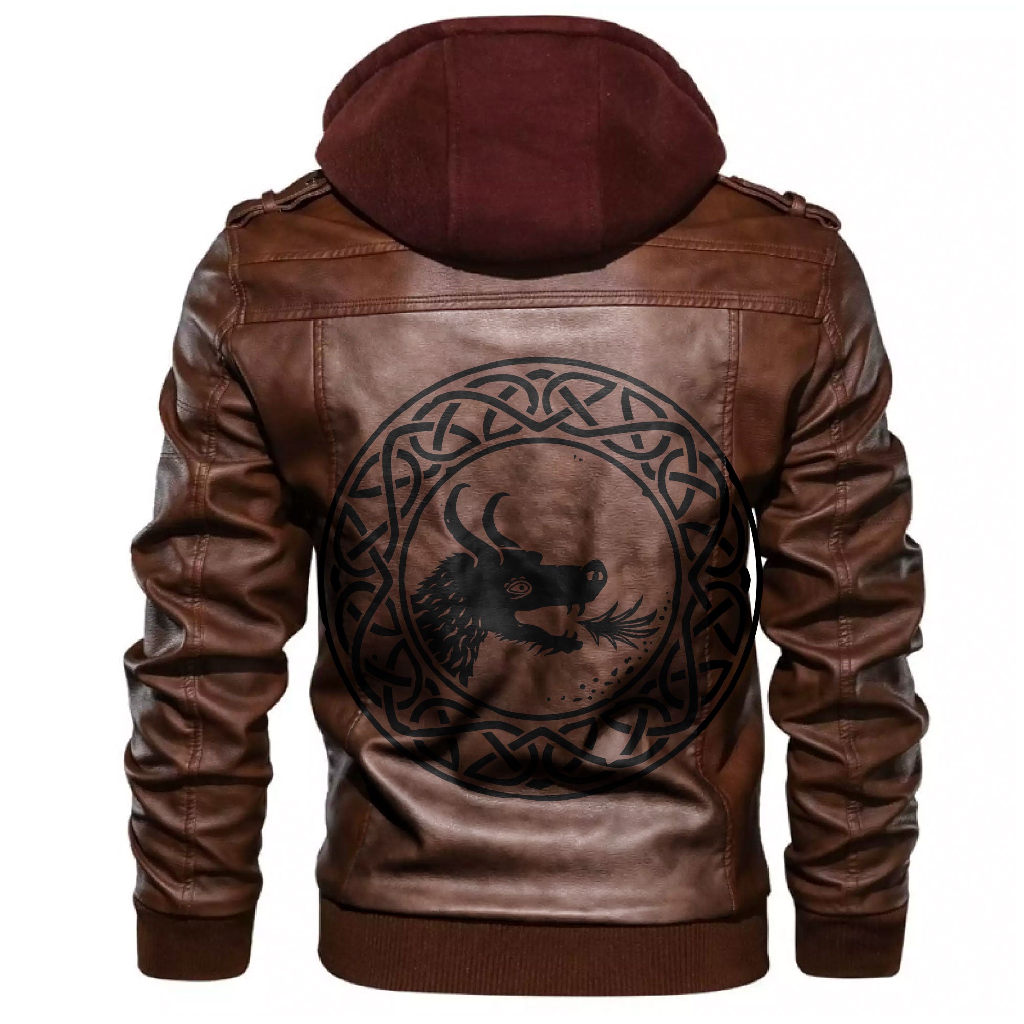 Viking Celtic Round Dragon Head Leather Jacket RLT12 - Wonder Print Shop