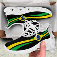 Chunky sneakers black with Brazil stripe print, white laces, perforated white sole