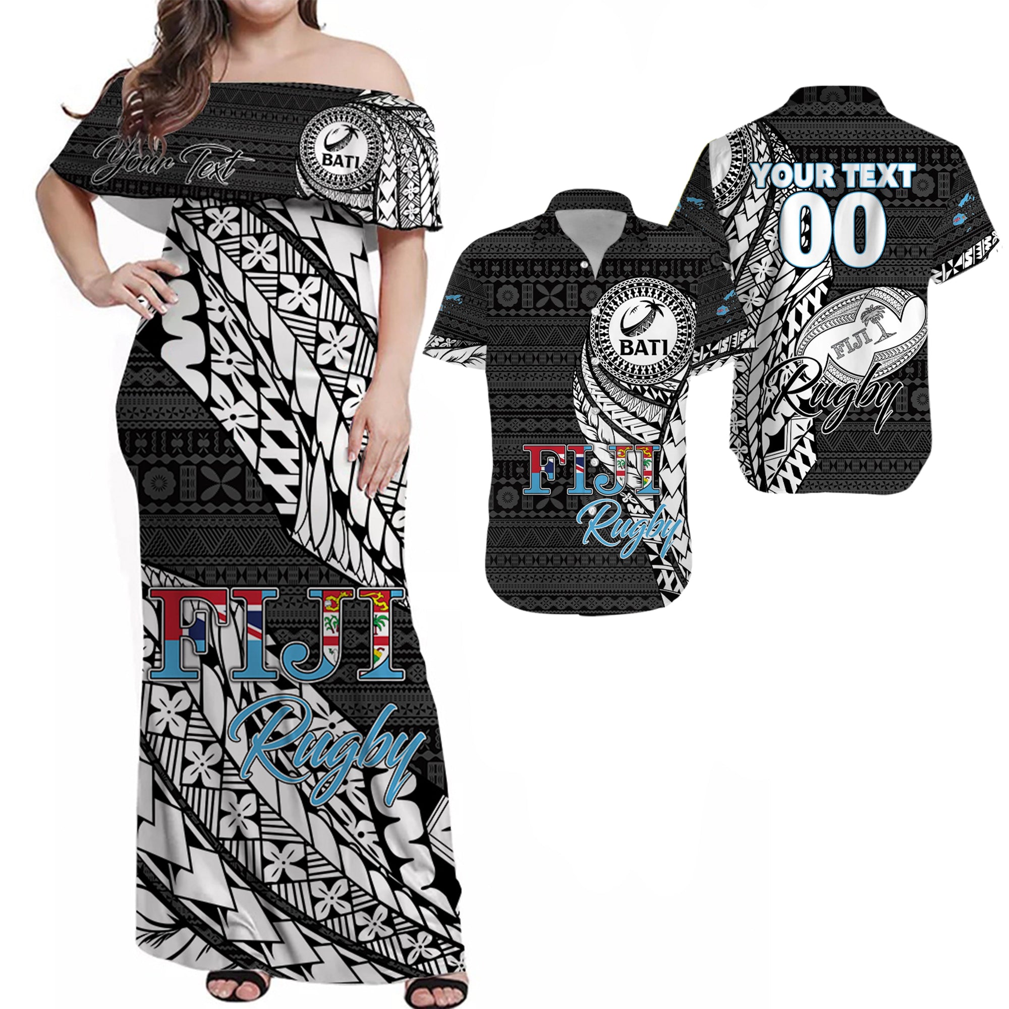 Personalised Fiji Rugby Bati Tapa Pattern Matching Hawaiian Shirt And Dress - LT2 - Wonder Print Shop