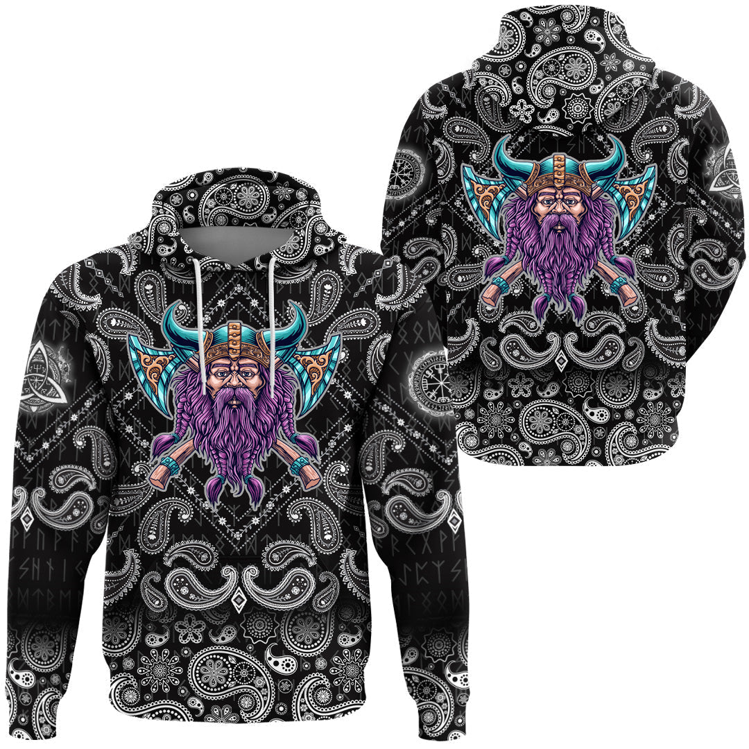 Viking Hoodie Cool Beard With Axe with Bandana Paisley Style RLT12 - Wonder Print Shop