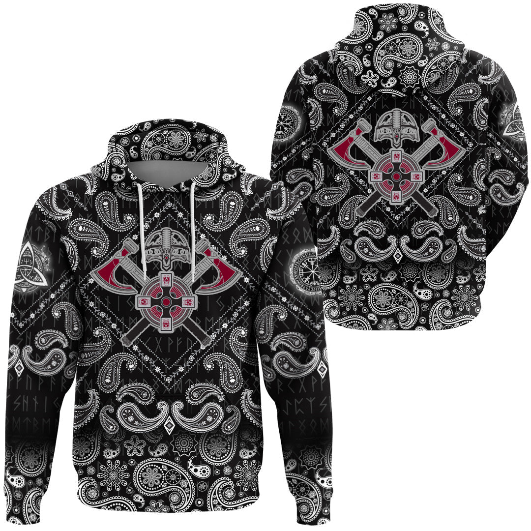 Viking Hoodie Crest Crossed Battle Axes with Bandana Paisley Style RLT12 - Wonder Print Shop