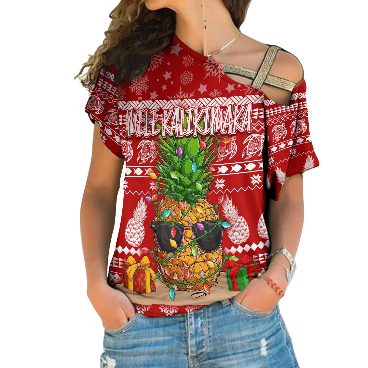 hawaii-christmas-cross-shoulder-shirt-mele-kalikimaka-pineapple-lt7