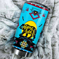 Tribal print 20oz tumbler with yellow bear and “mama bear” script, turquoise design
