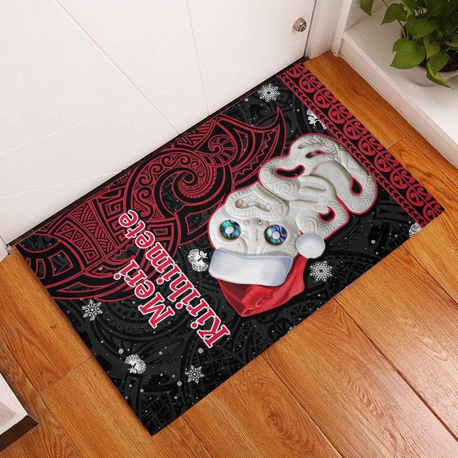 new-zealand-christmas-door-mat-hei-tiki-red-pohutukawa-meri-kirihimete-lt14