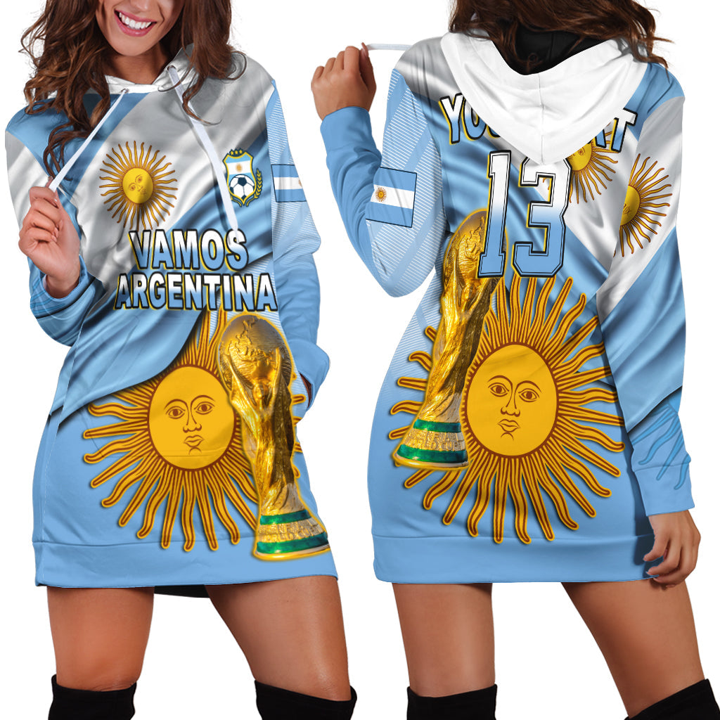 Light blue hooded hoodie dress with Argentina flag print and '13' graphic.