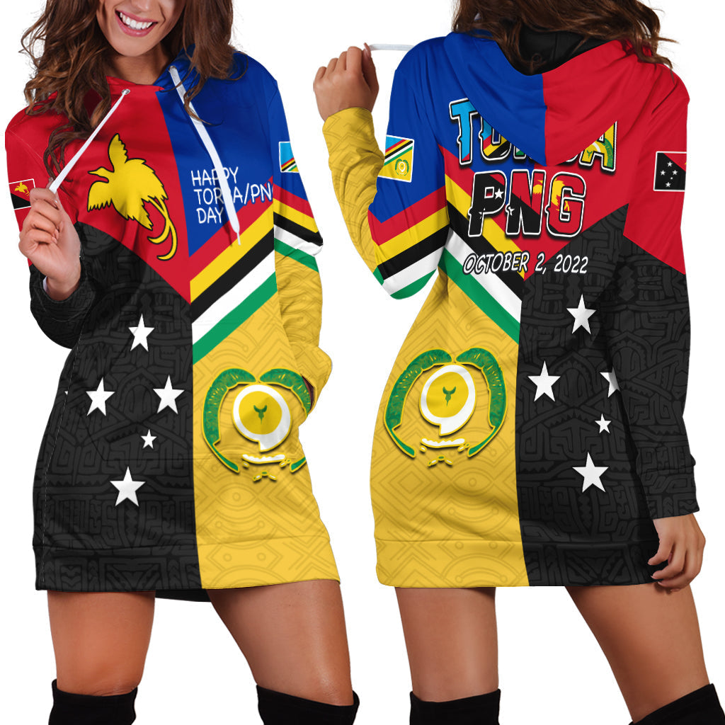 Multicolor graphic hoodie dress, pullover hood, kangaroo pocket, long sleeves
