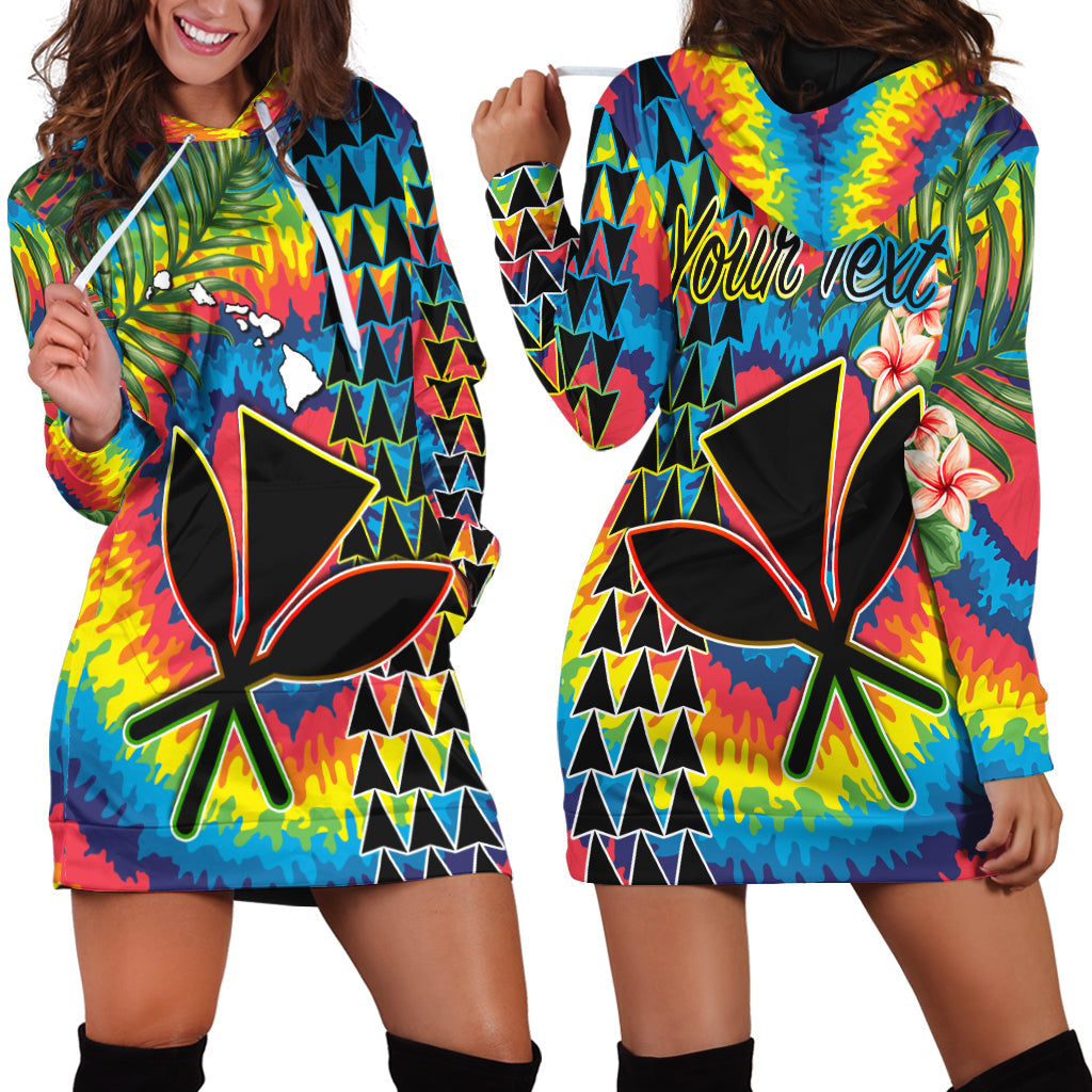 Multicolor hoodie dress with tribal geometric and flower graphic, front view
