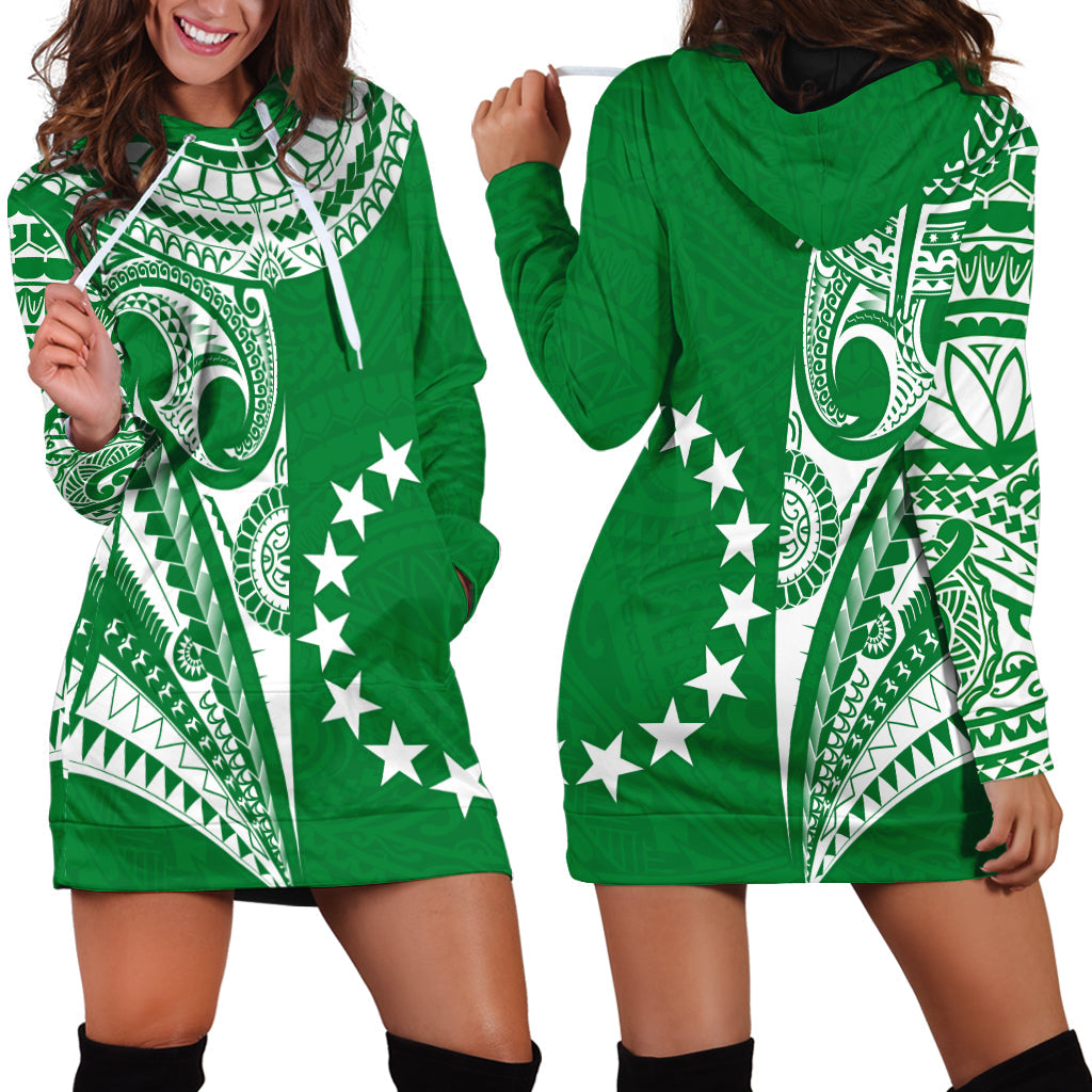 Cook Islands Tatau Hoodie Dress Symbolize Passion Stars Version Green LT13 - Wonder Print Shop