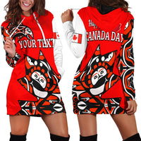 Red hoodie dress with black-and-white graphic and 'YOUR TEXT' print