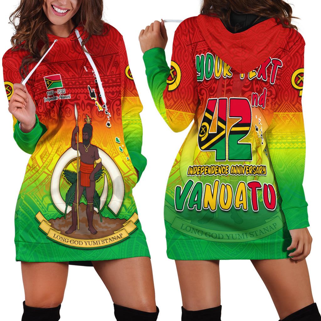 Multicolored hoodie dress with Vanuatu Independence Anniversary front graphic
