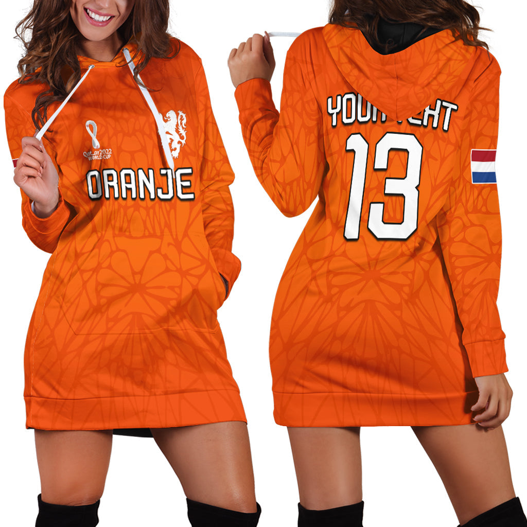 (Custom Text and Number) Netherlands Football Hoodie Dress 2022 Soccer World Cup Oranje Champions LT13 - Wonder Print Shop