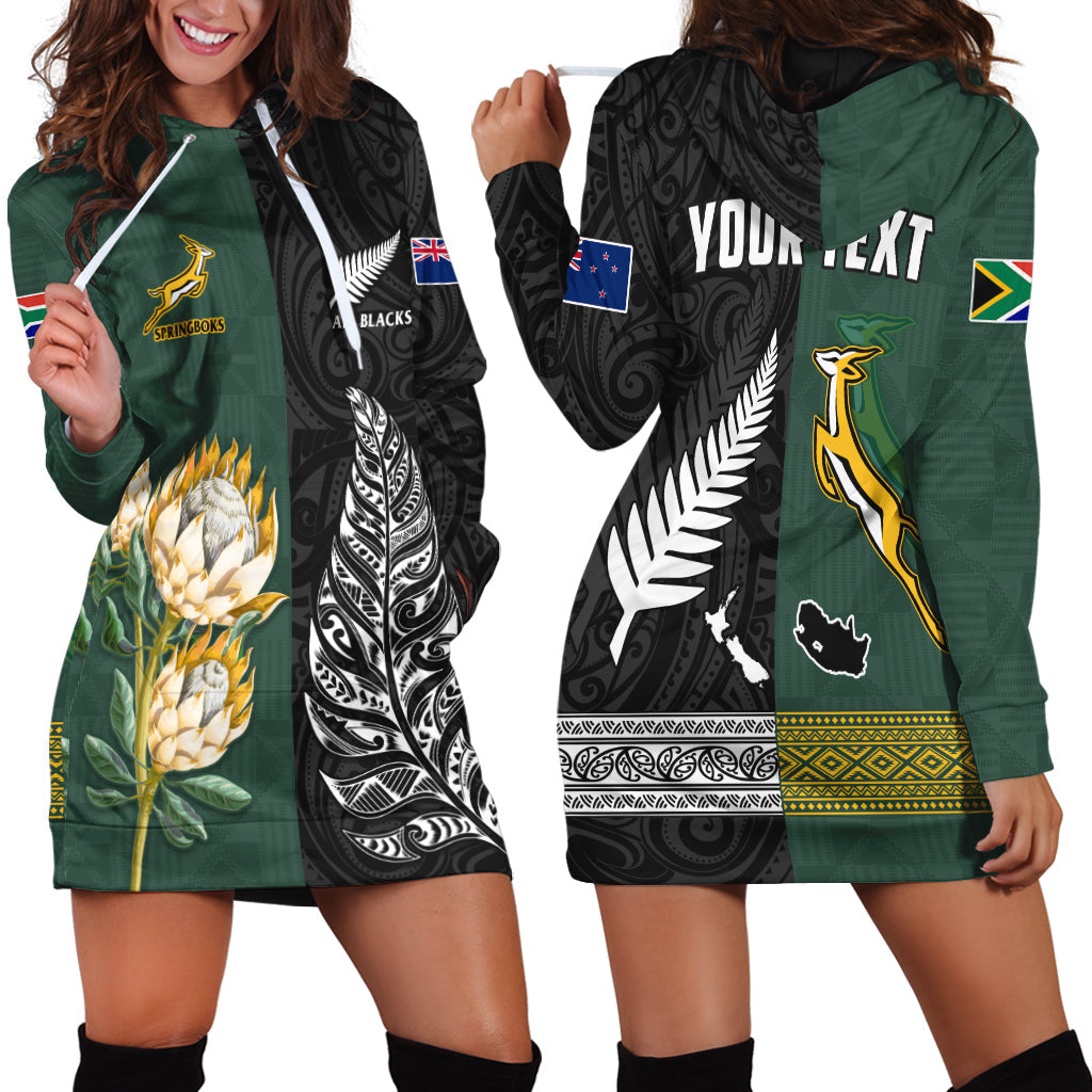 Custom Personalised South Africa Protea and New Zealand Fern Hoodie Dress Rugby Go Springboks vs All Black LT13 - Wonder Print Shop