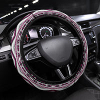 Geometric Aztec-pattern steering wheel cover with purple, white, black trim