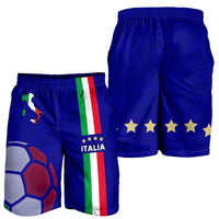 Blue Italy swim shorts showing front soccer-ball panel and back star graphic