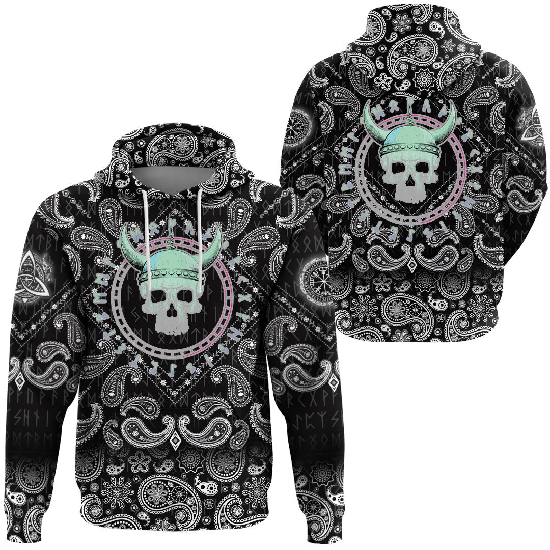 Viking Hoodie Demoniac Skull Viking with Bandana Paisley Style RLT12 - Wonder Print Shop