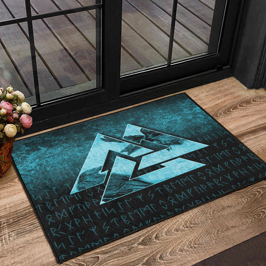 viking-door-mat-huginn-muninn-ravens-from-odin-viking-cyan-version-door-mat