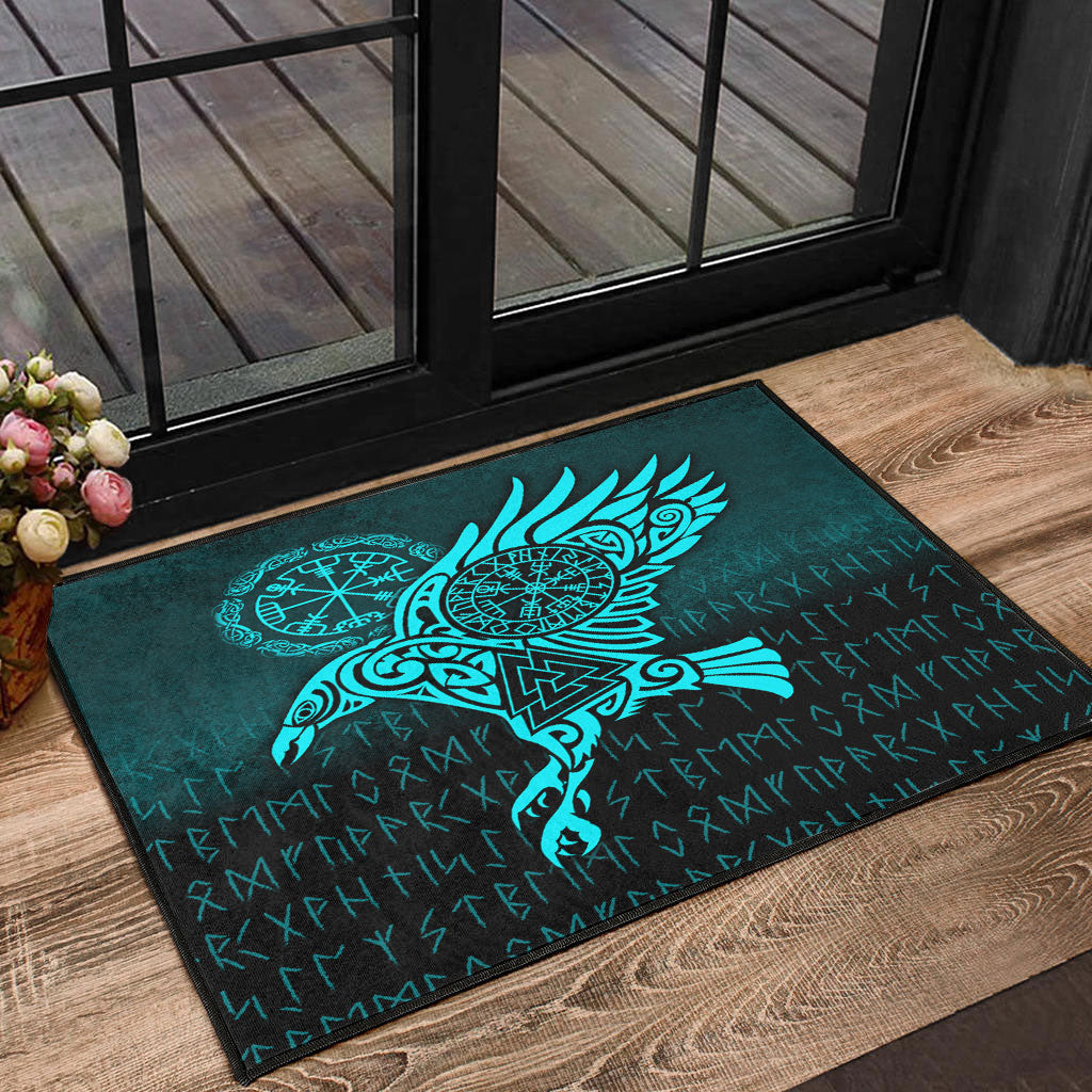 viking-door-mat-raven-vegvisir-tattoo-cyan-version-door-mat