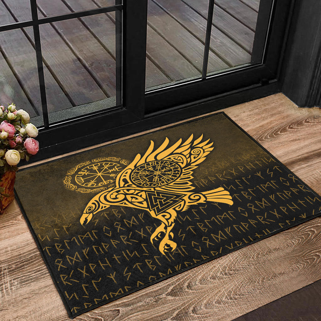 viking-door-mat-raven-vegvisir-tattoo-gold-version-door-mat