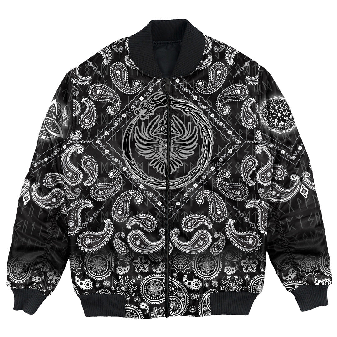 Viking Bomber Jacket Dragon and Raven with Bandana Paisley Style RLT12 - Wonder Print Shop