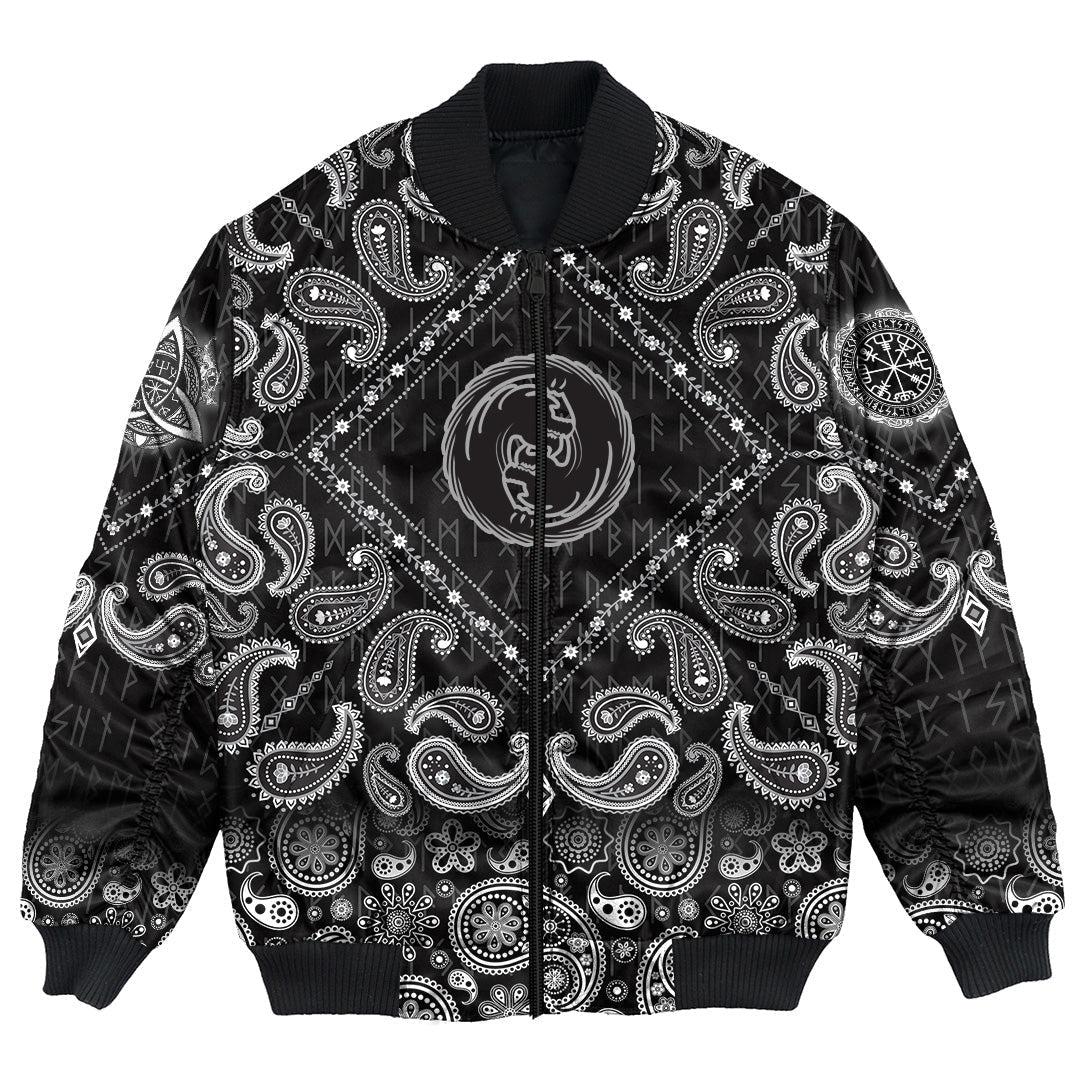 Viking Bomber Jacket Dragon Emblem with Bandana Paisley Style RLT12 - Wonder Print Shop