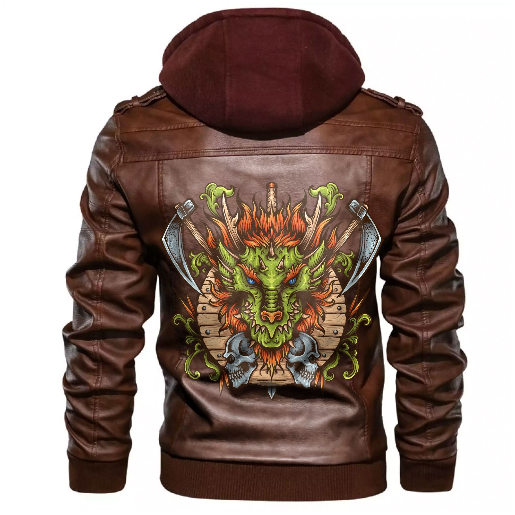 Viking Dragon Shield Axe Sword Skull Leather Jacket RLT12 - Wonder Print Shop