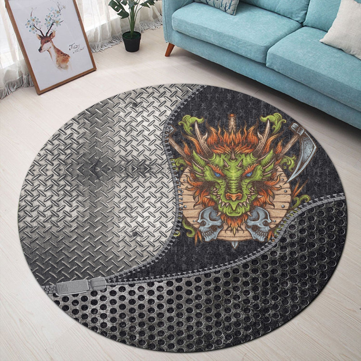 viking-carpet-dragon-shield-axe-sword-skull-round-carpet