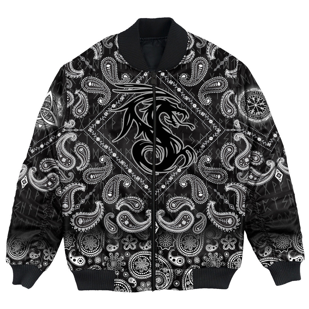 Viking Bomber Jacket Dragon Symbol Tattoo with Bandana Paisley Style RLT12 - Wonder Print Shop