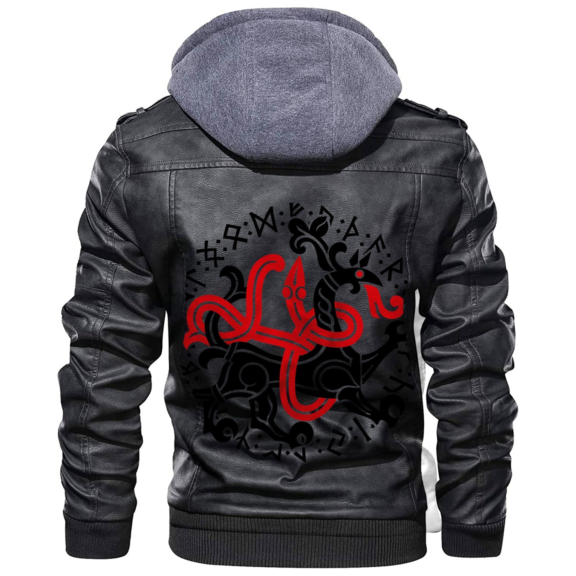 Viking Dragon In A Circle Of Ancient Scandinavian Runes Leather Jacket RLT12 - Wonder Print Shop