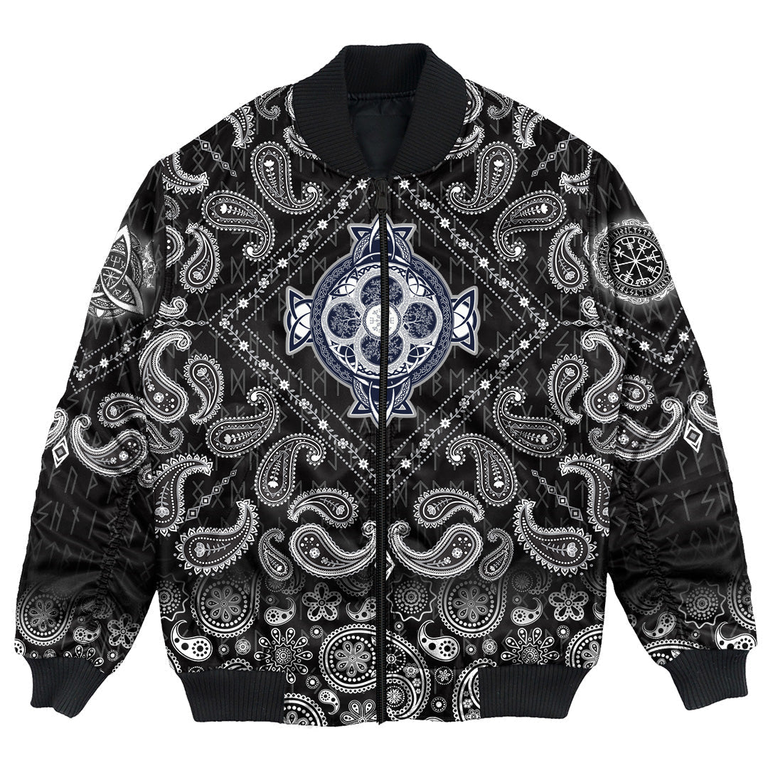 Viking Bomber Jacket Dragons and Celtic Tree Of Life with Bandana Paisley Style RLT12 - Wonder Print Shop