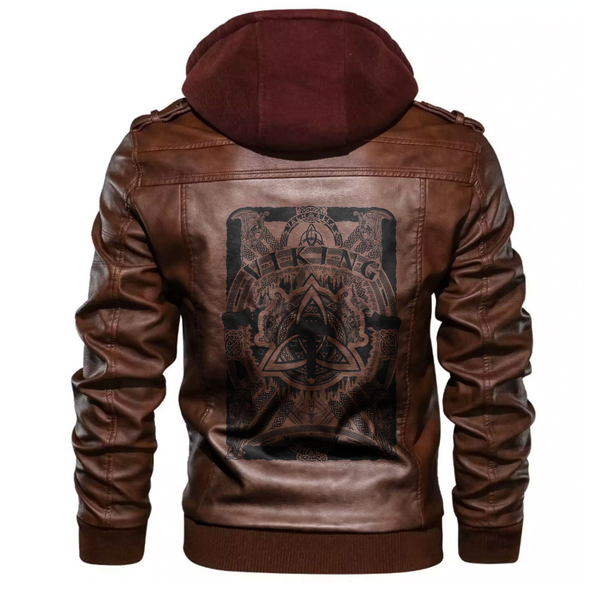 Viking Dragons and Sword Helm Of Awe Celtic Pagan Leather Jacket RLT12 - Wonder Print Shop