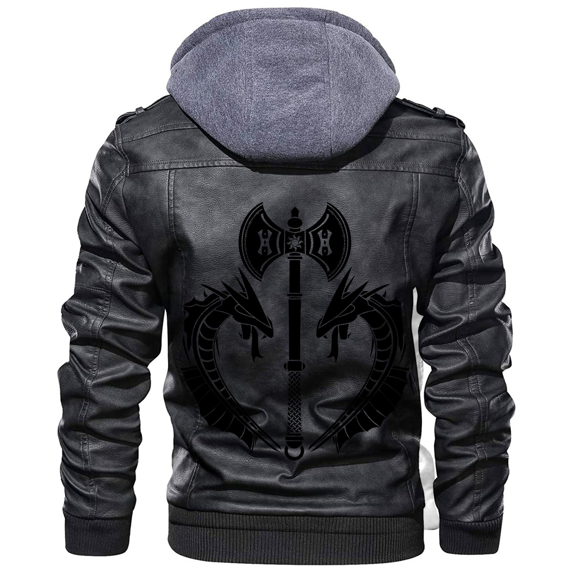 Viking Dragons and Axe Stencil Leather Jacket RLT12 - Wonder Print Shop