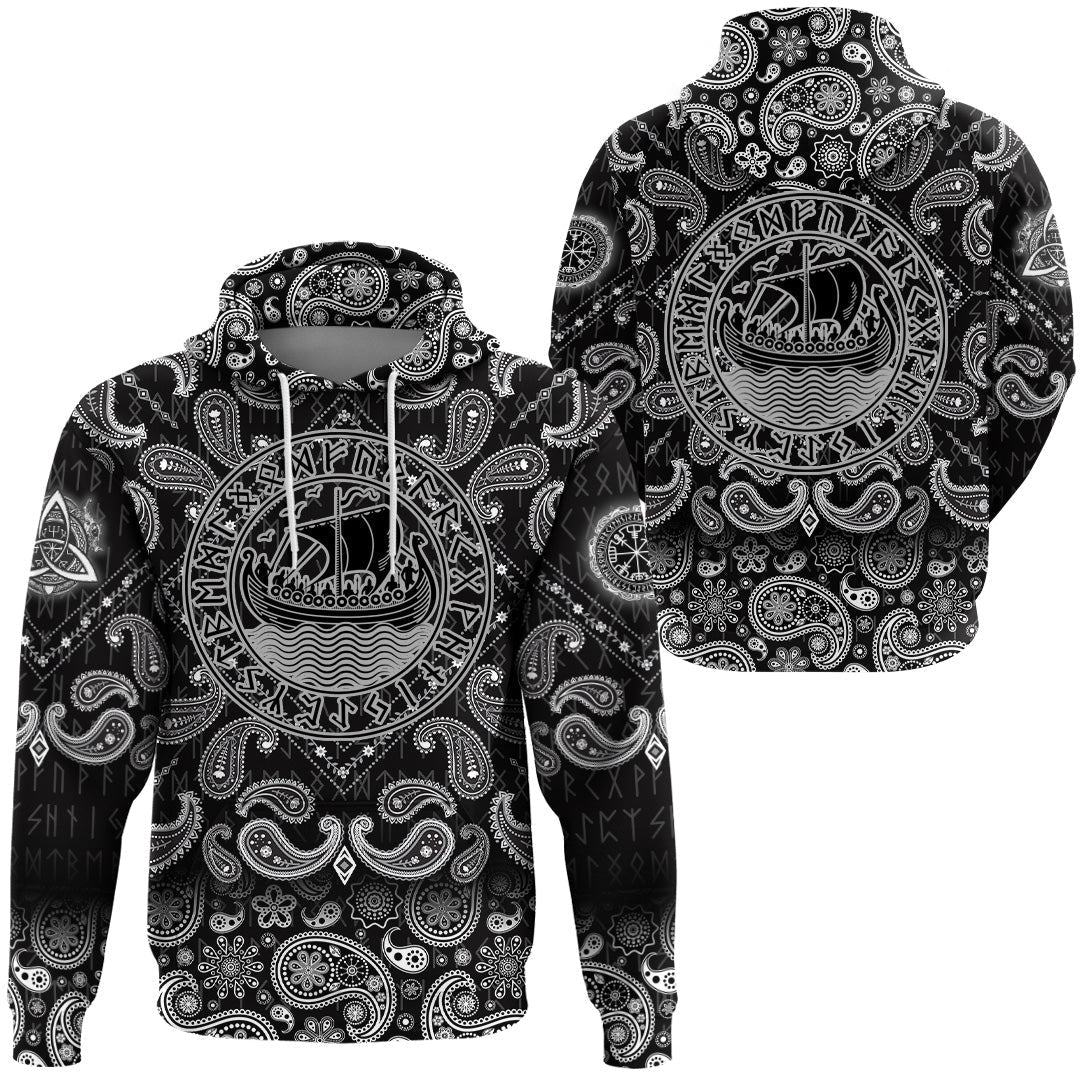 Viking Hoodie Drakkar In Circle Of Ancient with Bandana Paisley Style RLT12 - Wonder Print Shop