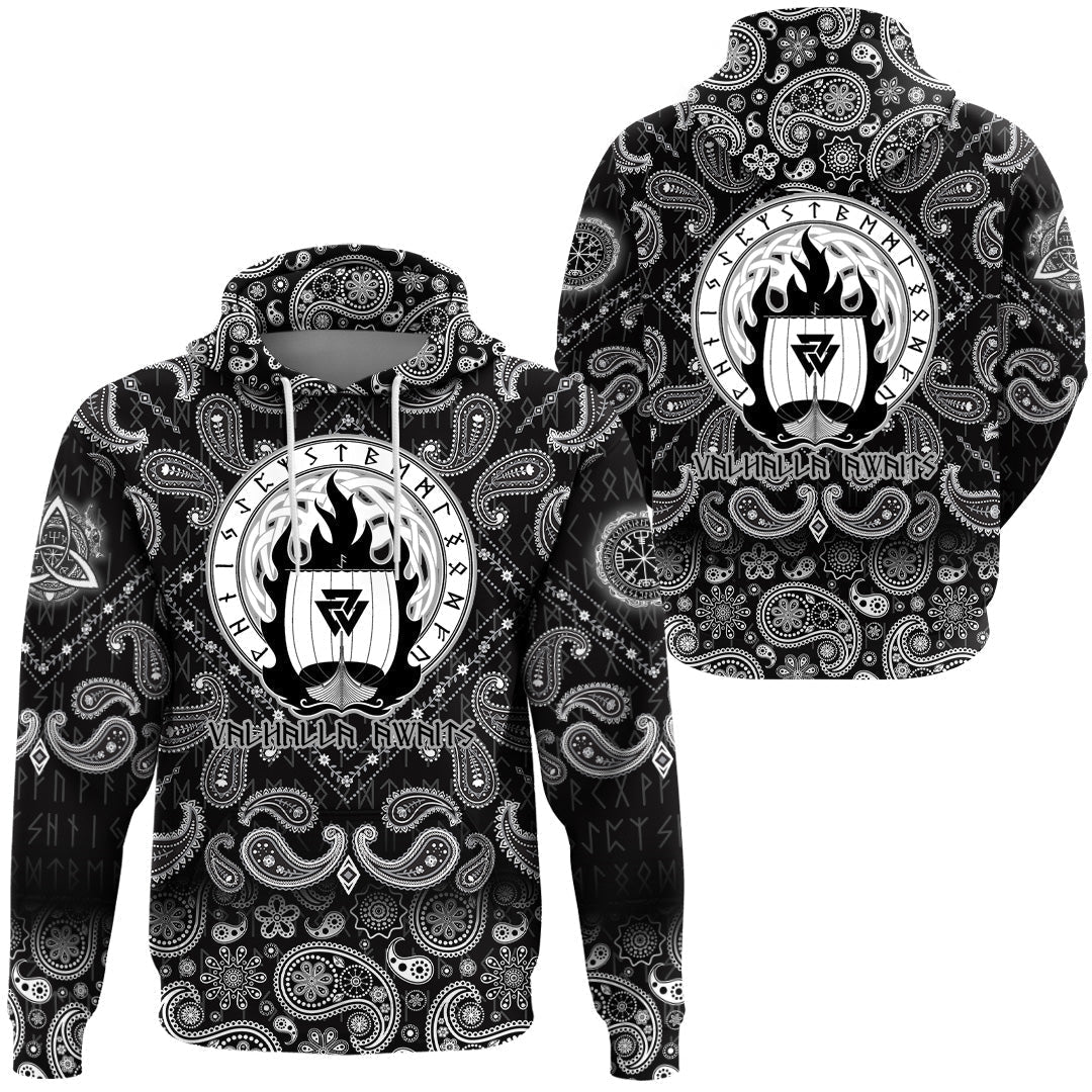 Viking Hoodie Drakkar On Fire and Norse Runes with Bandana Paisley Style RLT12 - Wonder Print Shop