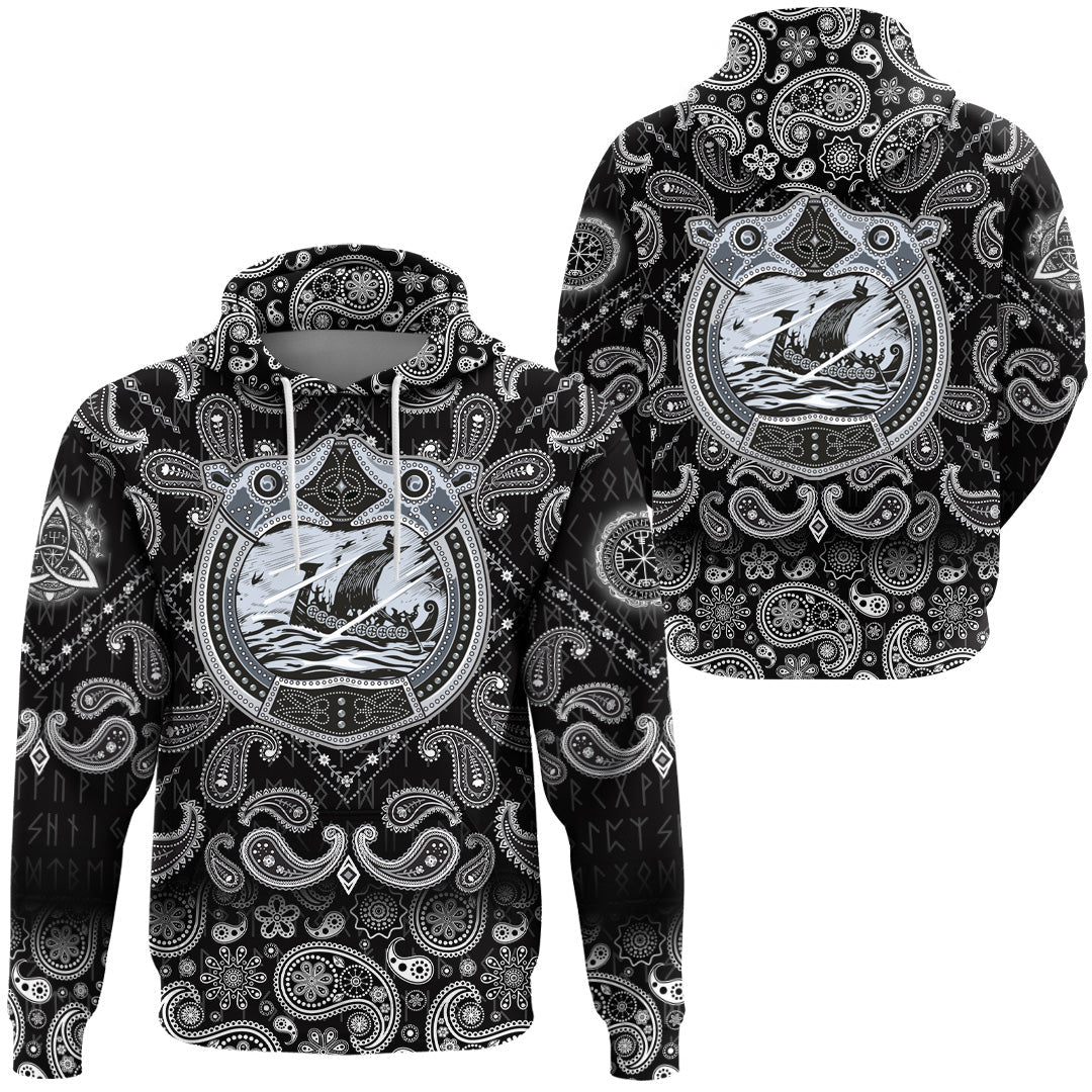 Viking Hoodie Drakkar Sailing In Storm Sea with Bandana Paisley Style RLT12 - Wonder Print Shop