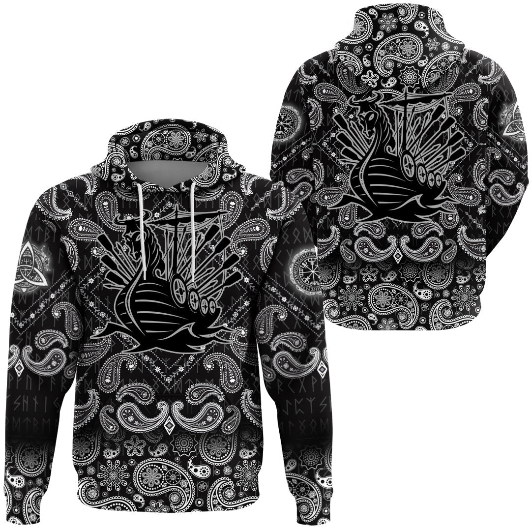 Viking Hoodie Drakkar Ship with Bandana Paisley Style RLT12 - Wonder Print Shop